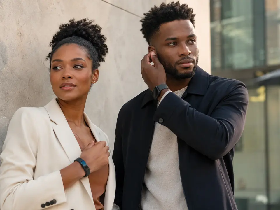 Stylish Black woman and man wearing modern smart-casual fashion