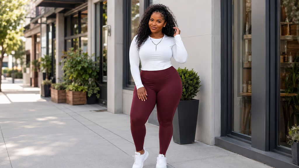 Burgundy Leggings Outfit With a White Top: Style Guide