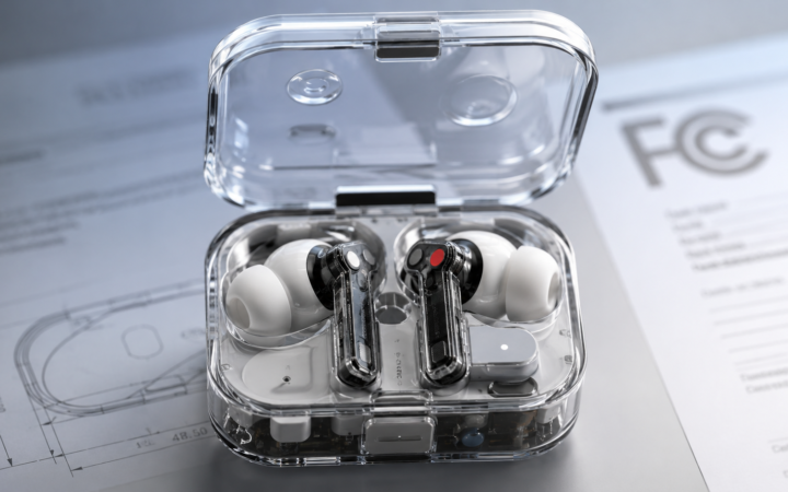 Nothing Buds Pro 2 earbuds and transparent charging case shown with FCC certification documents