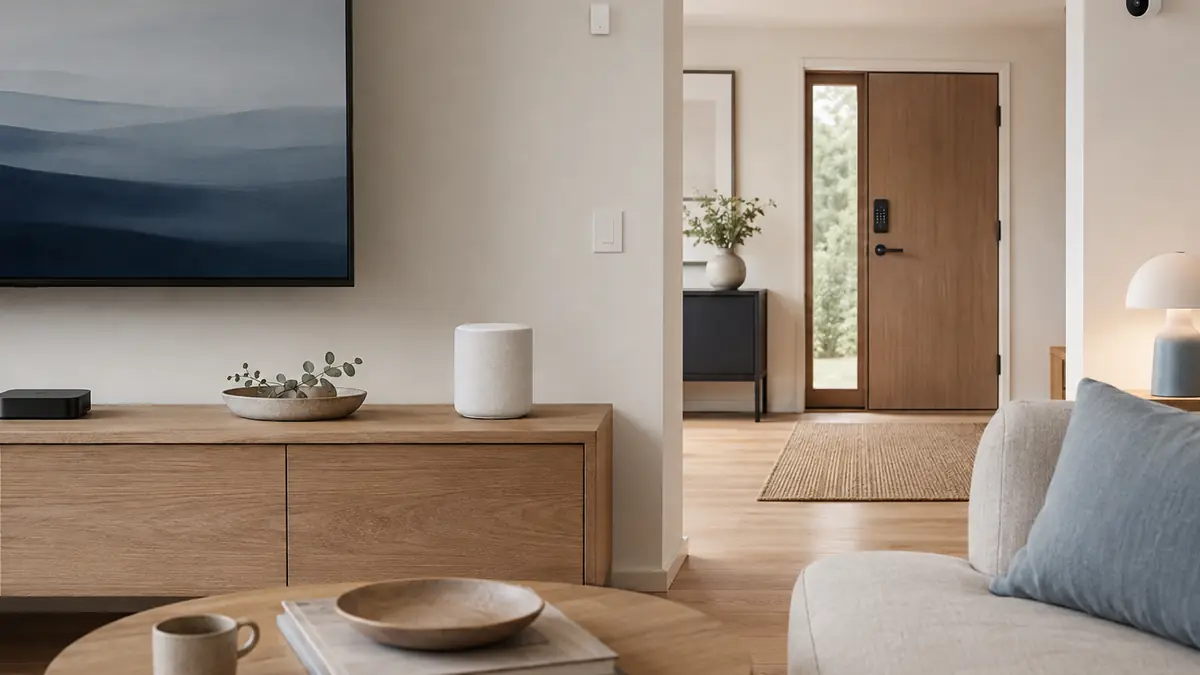 Apple Home style smart speaker, streaming hub, lights, plug, lock and sensors