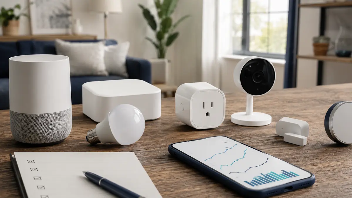 Smart home devices arranged for a sale comparison with price tracking on a phone