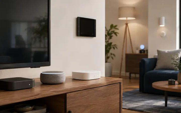 Smart home hubs and controllers organizing lights, plugs, sensors and cameras