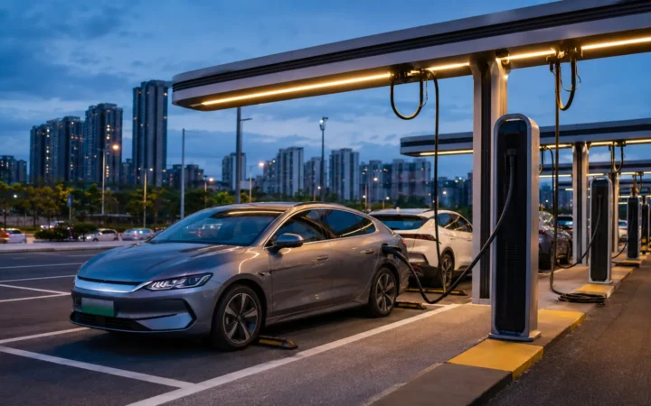 Large high-power electric vehicle charging hub in Shenzhen for the BYD Flash Charging guide
