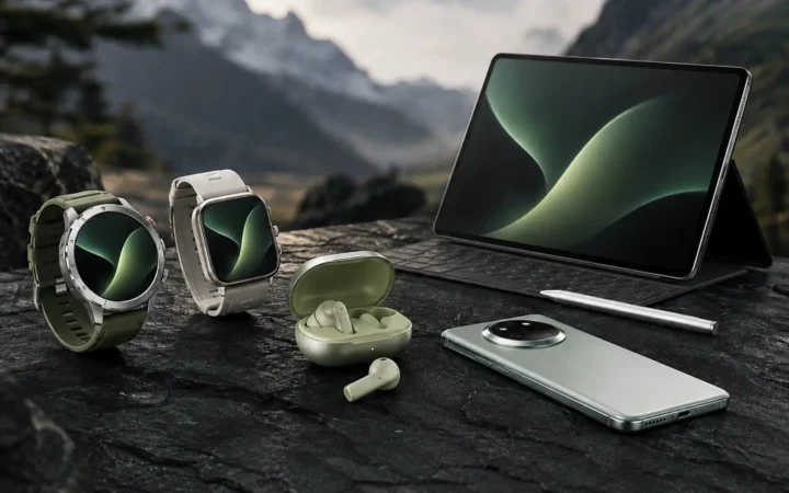 Smartwatches, earbuds, tablet and phone outdoors for the Huawei September 2026 launch guide