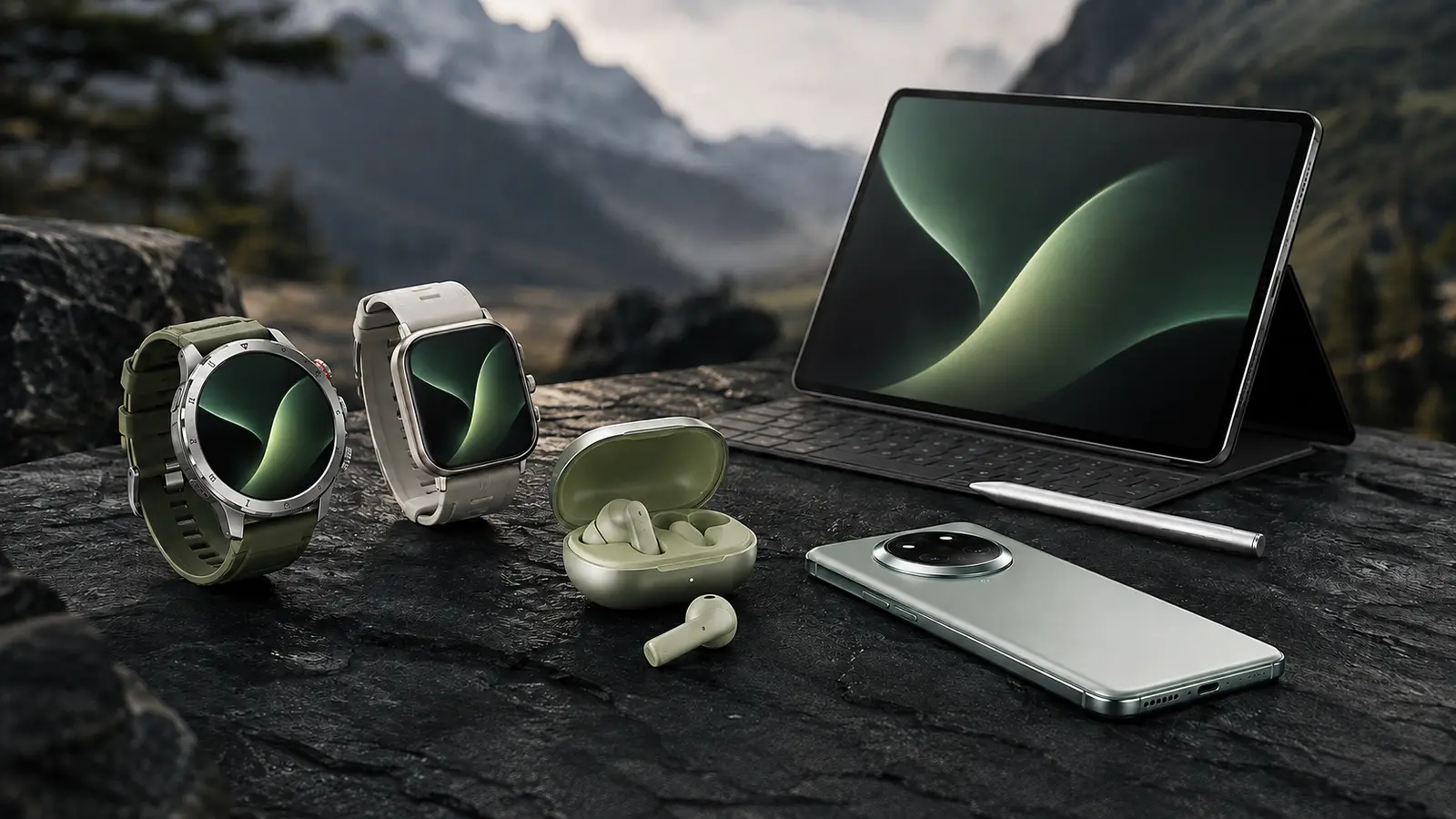 Smartwatches, earbuds, tablet and phone outdoors for the Huawei September 2026 launch guide