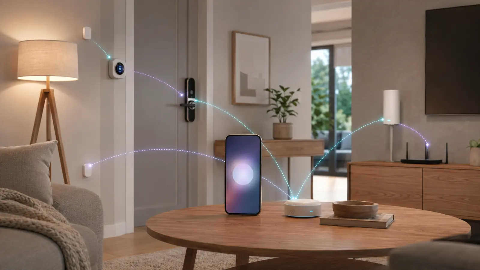Phone commissioning smart lights, plug, lock and sensor in a connected home