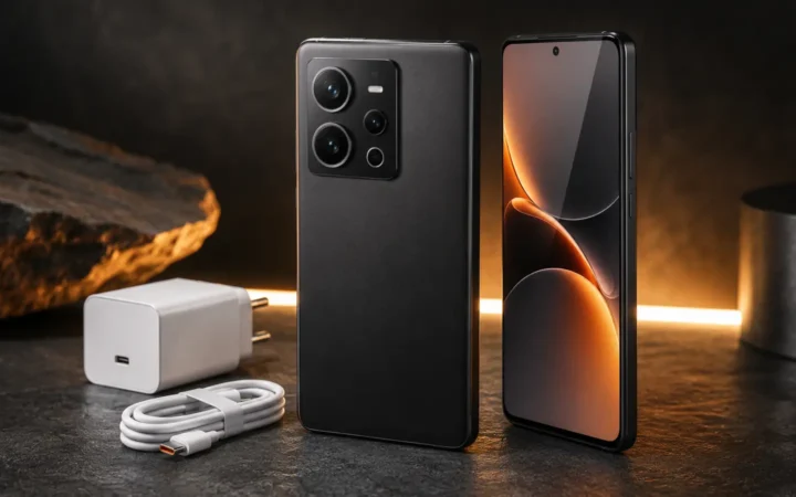Graphite smartphones beside a fast charger for the Redmi Note 17 Pro Max global buying guide