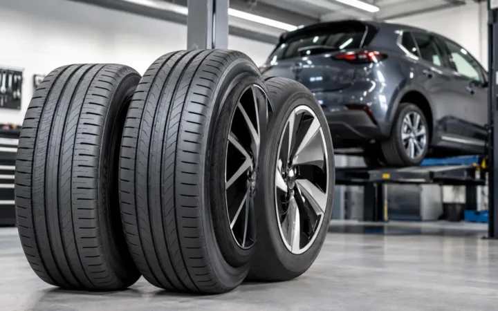 Low-rolling-resistance passenger-car tires and an aerodynamic wheel in a professional workshop