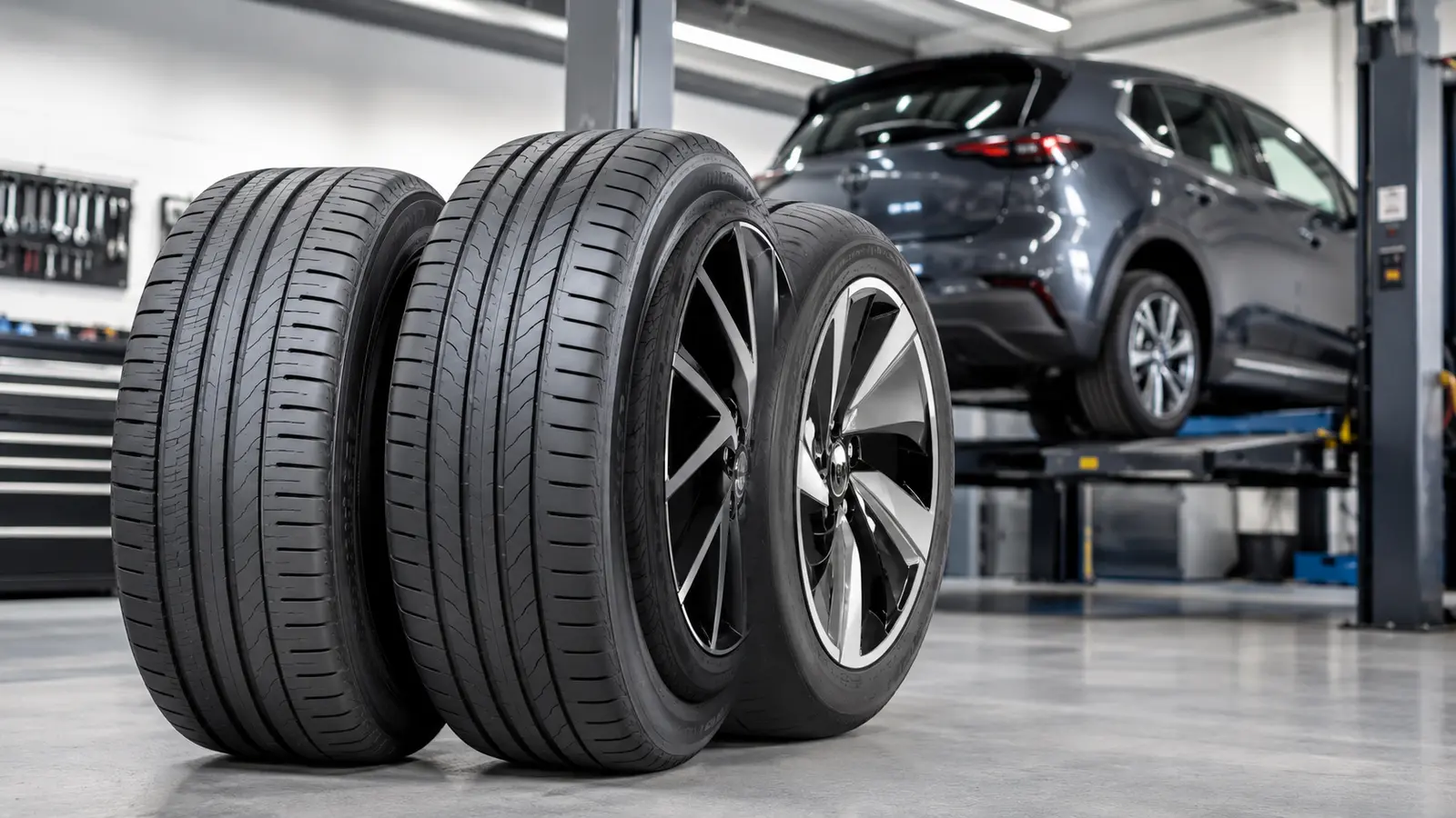 Low-rolling-resistance passenger-car tires and an aerodynamic wheel in a professional workshop