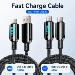 USB C Fast Charging Cable, 100W/60W LED Digital Display Braided Charger Cord, USB…