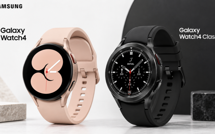 Samsung Galaxy Watch 4 and Galaxy Watch 4 Classic shown side by side in rose gold and black
