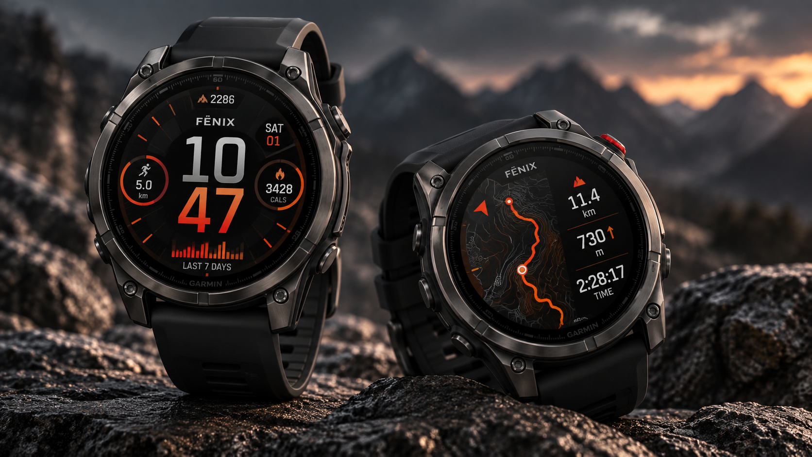 Garmin Fenix 9 and Fenix 9 Pro rugged smartwatches shown side by side