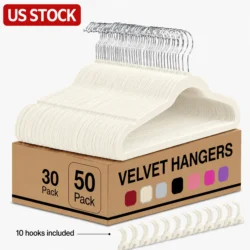 Fast Delivery 3 Days Ivory White 50Hanger+10 Hook Velvet Hanger Non Slip Hanger…