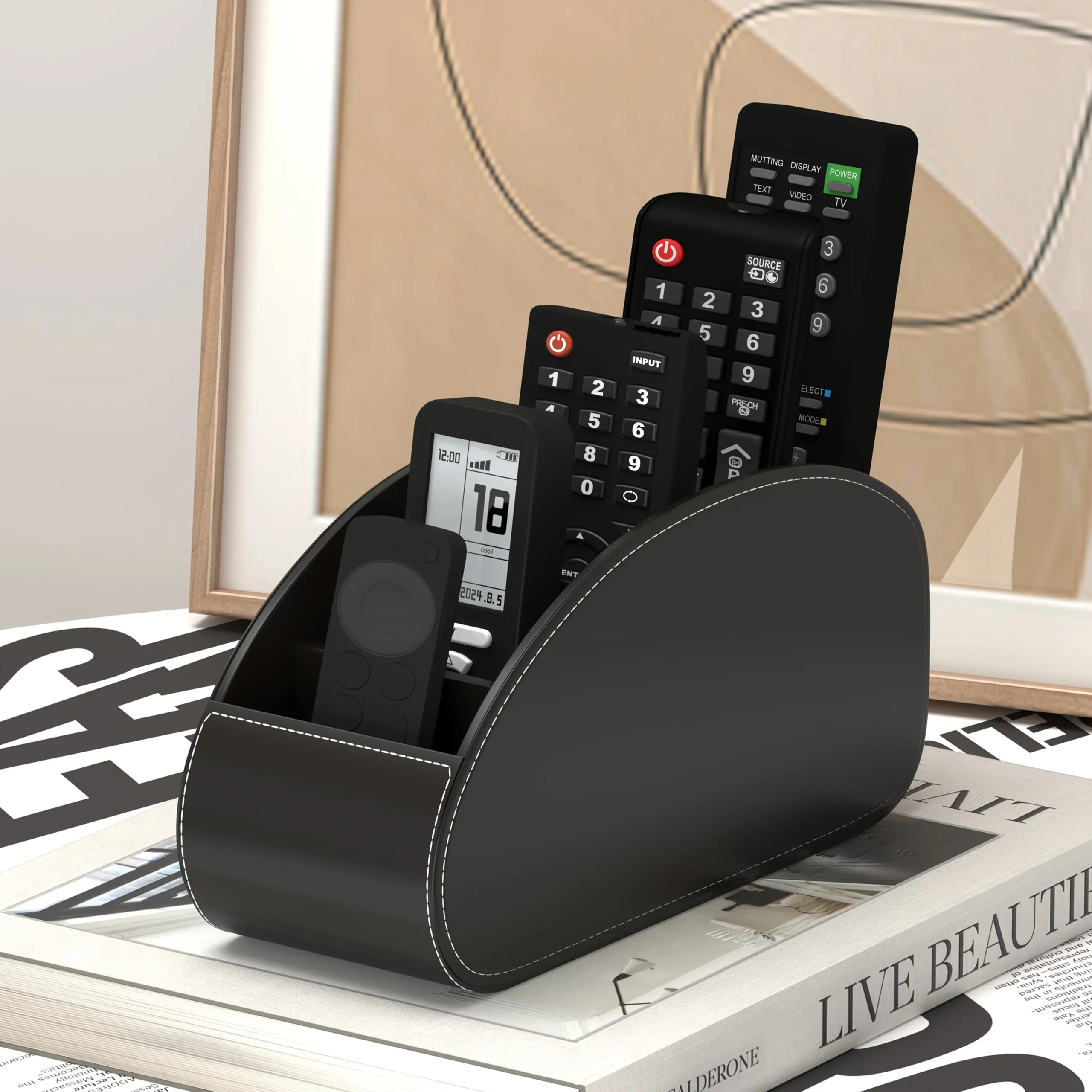 1pc PU Remote Control Holder with 5-Compartment Storage Box - Remote Caddy Tray… - Image 5