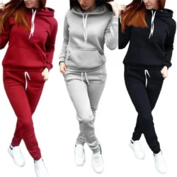 Solid Women Tracksuit Casual Hoodies Sweatshirt Pant Set Lounge Wear Sport Suit…