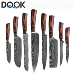 Chef Knife 1-10 Pcs Set Kitchen Knives Laser Damascus Pattern Sharp Japanese…