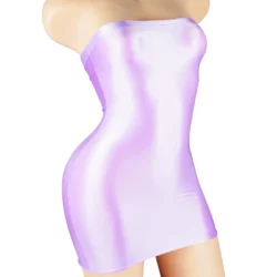 Sexy Oil Satin Glossy Shiny Sheer Micro Mini Dress See Through Bodycon Sexy Tight…