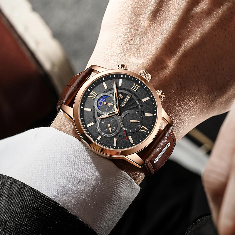 2025 New Mens Watches LIGE Top Brand Luxury Leather Casual Quartz Watch Men's Sport Waterproof Clock Watch Relogio Masculino+Box - Image 5