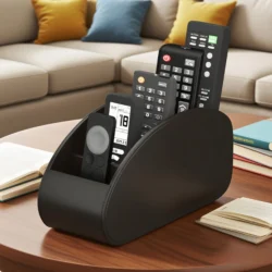 1pc PU Remote Control Holder with 5-Compartment Storage Box - Remote Caddy Tray…