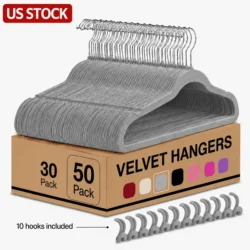 In Stock Grey Premium Velvet Hanger Ultra Thin Space Saving Flocked Hanger with…
