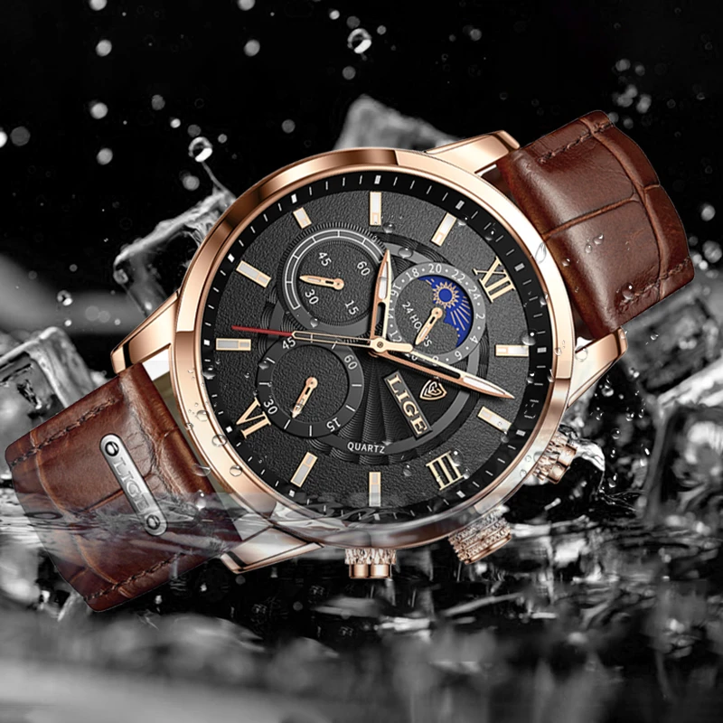 2025 New Mens Watches LIGE Top Brand Luxury Leather Casual Quartz Watch Men's Sport Waterproof Clock Watch Relogio Masculino+Box - Image 4