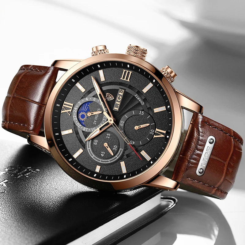 2025 New Mens Watches LIGE Top Brand Luxury Leather Casual Quartz Watch Men's Sport Waterproof Clock Watch Relogio Masculino+Box - Image 3