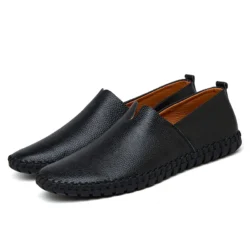 Big Size Men Genuine Leather Soft Shoes Slip on Black Hole Shoes Shoes Real Leather Breathable Loafers Mens Casual British Style