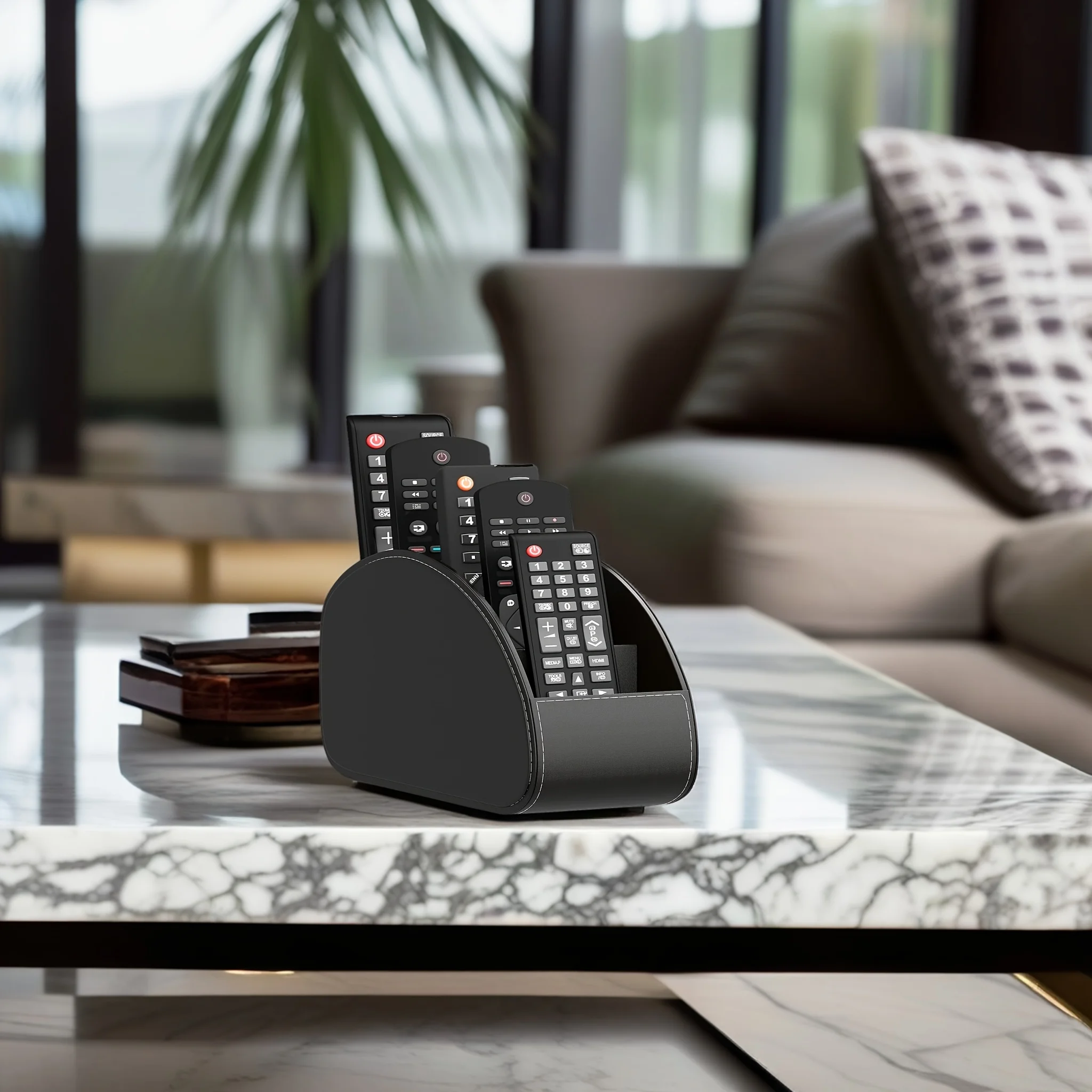 1pc PU Remote Control Holder with 5-Compartment Storage Box - Remote Caddy Tray… - Image 3