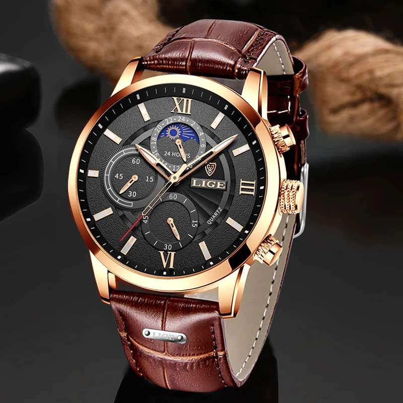 2025 New Mens Watches LIGE Top Brand Luxury Leather Casual Quartz Watch Men's Sport Waterproof Clock Watch Relogio Masculino+Box - Image 2
