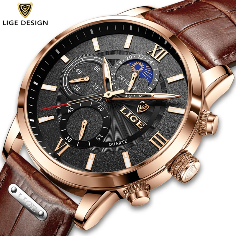 2025 New Mens Watches LIGE Top Brand Luxury Leather Casual Quartz Watch Men's Sport Waterproof Clock Watch Relogio Masculino+Box - Image 6