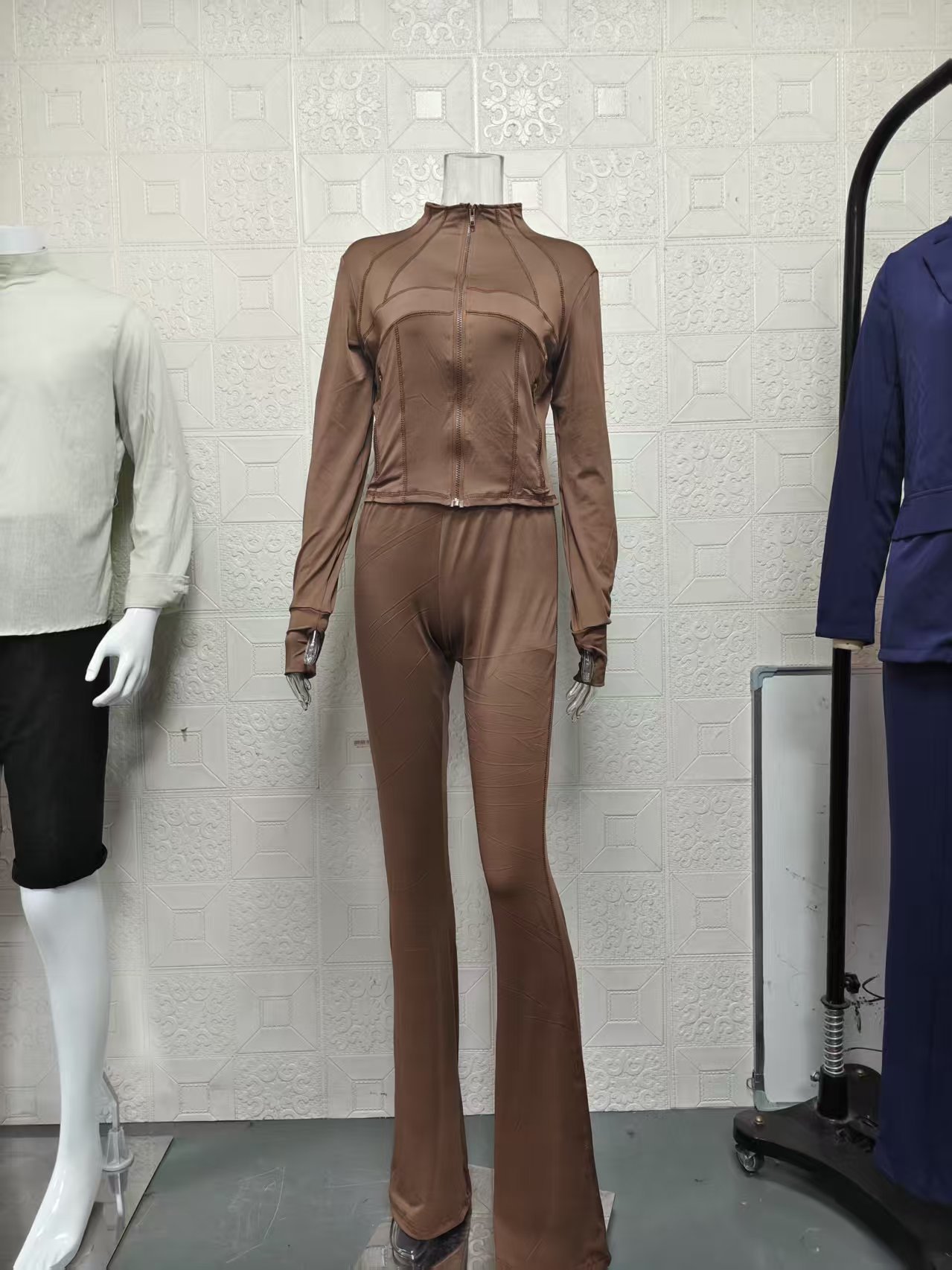2026 Pant Set Women Two Piece Sets Full Sleeve Club Stand Collar Coats Long Pants… - Image 22