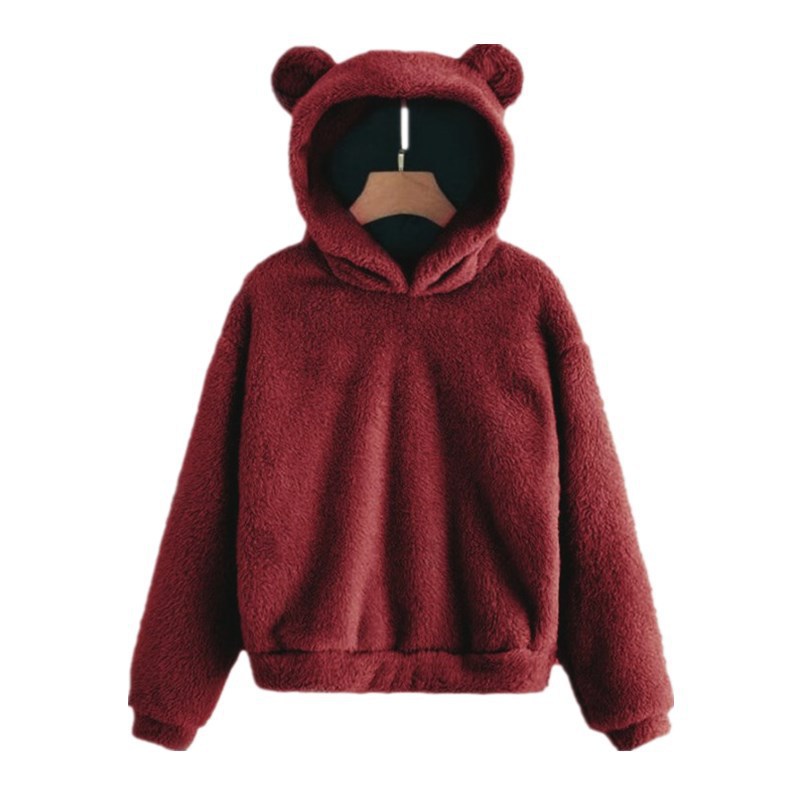 Winter Korean Fashion Bear Ears Cute Loose Hoodie Fluffy Hooded Warm Sweatshirt… - Image 28