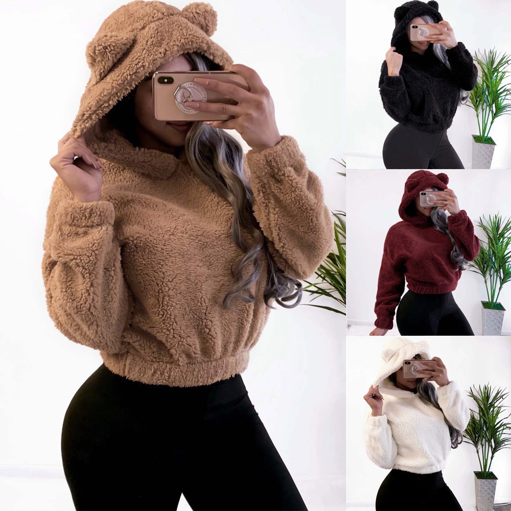Winter Korean Fashion Bear Ears Cute Loose Hoodie Fluffy Hooded Warm Sweatshirt… - Image 17