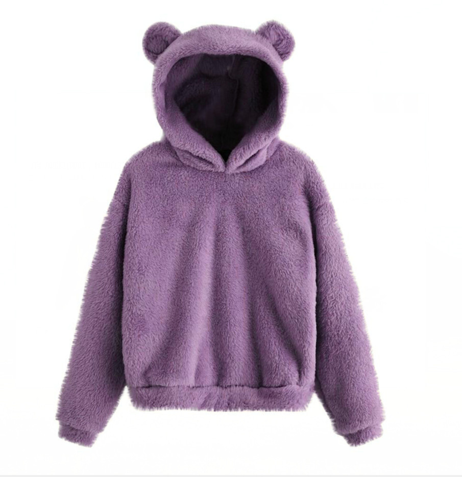 Winter Korean Fashion Bear Ears Cute Loose Hoodie Fluffy Hooded Warm Sweatshirt… - Image 30
