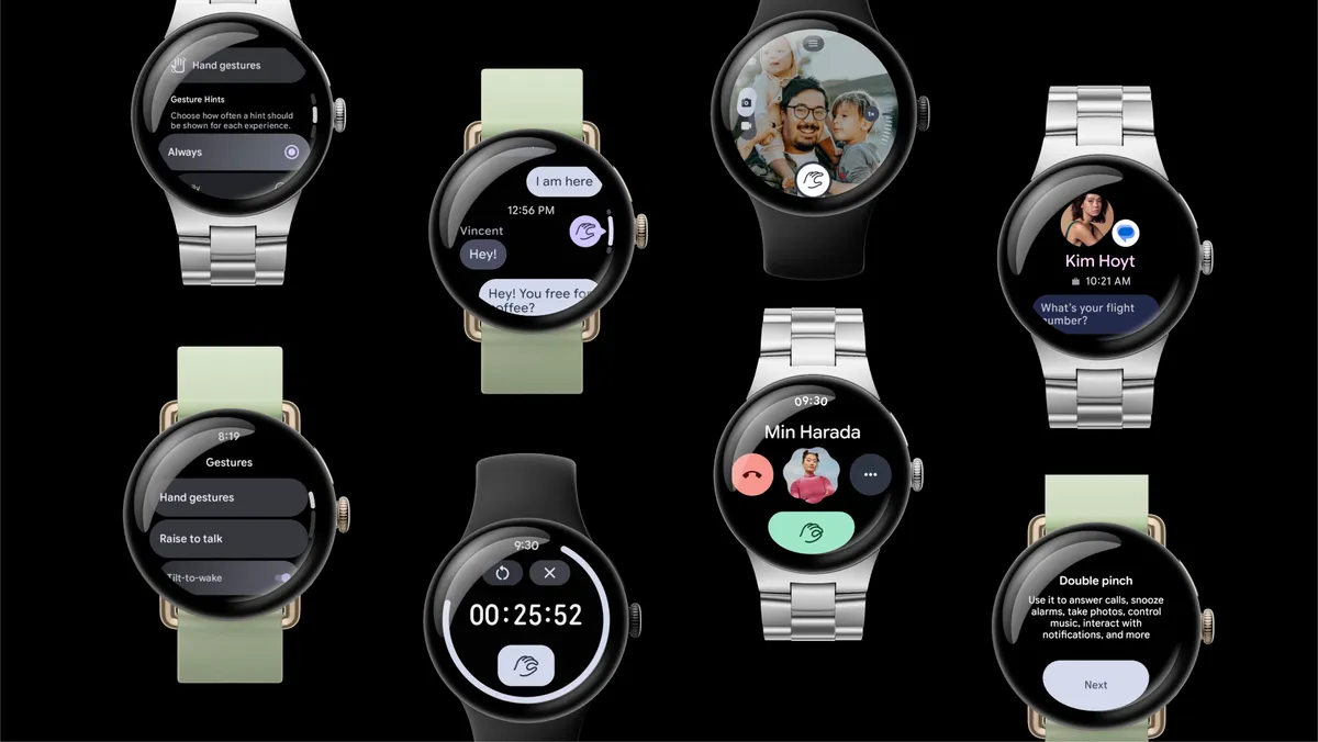 Pixel Watch 3 and Pixel Watch 4 with one-handed pinch gesture interaction