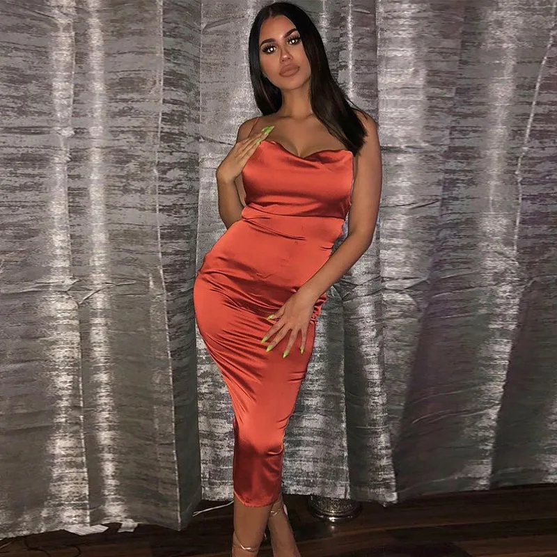 2024 Summer Women's Elegant Party Sexy Lace Up Nightclub Dress Satin Long Dress… - Image 18