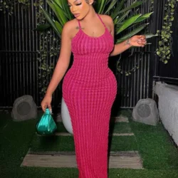 Solid Ruched Spaghetti Strap Bandage Maxi Dress Women Casual Sleeveless Backless…