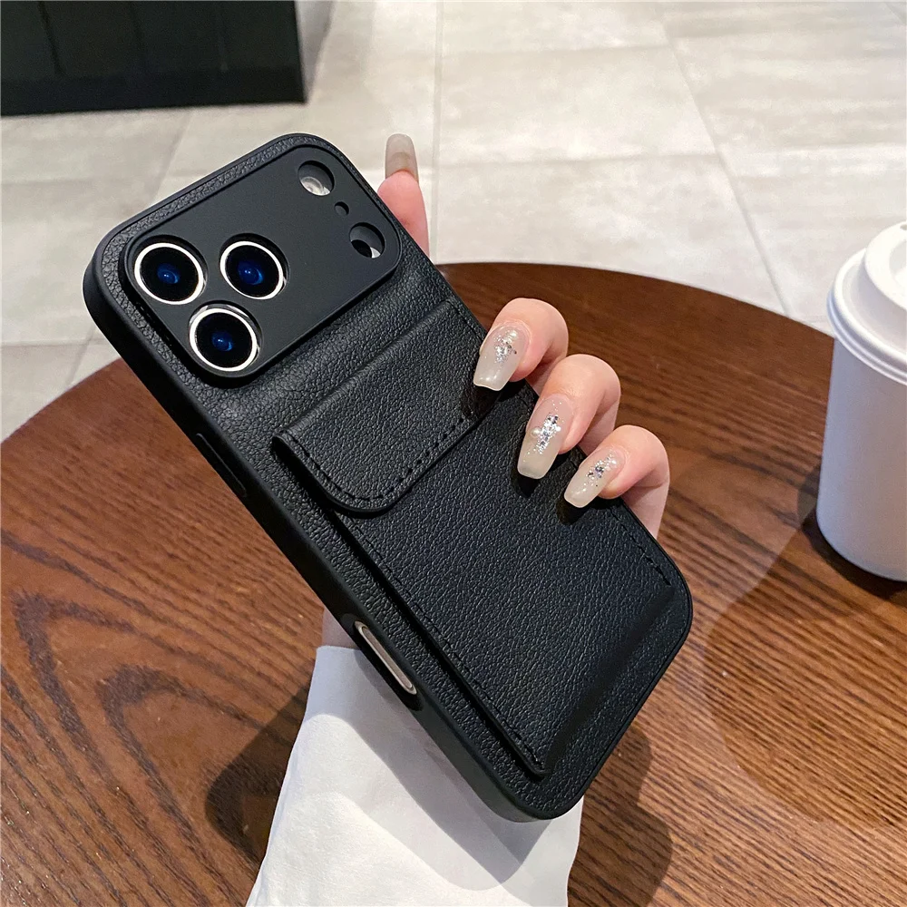 luxury Leather Card Holder Wallet Case For iPhone 11 12 13 mini 14 15 16 E 17 Pro Max 8 7 Plus X Camera Lens Protection Cover - Image 3