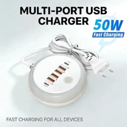 USB Charger 50W Multi Ports Power Strip Socket Type C Fast Charging Wall Adapters…