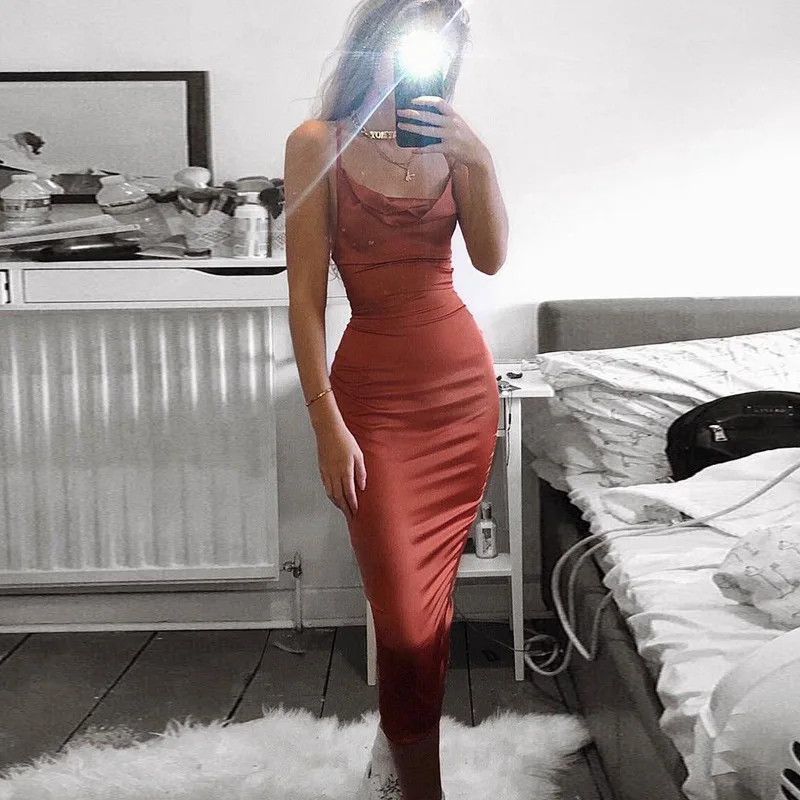 2024 Summer Women's Elegant Party Sexy Lace Up Nightclub Dress Satin Long Dress… - Image 15