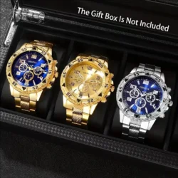 3pcs/2pcs/set Men Business Watches Fashion Arabic Dial Steel Band Male's Quartz Watch Set (Without Box）