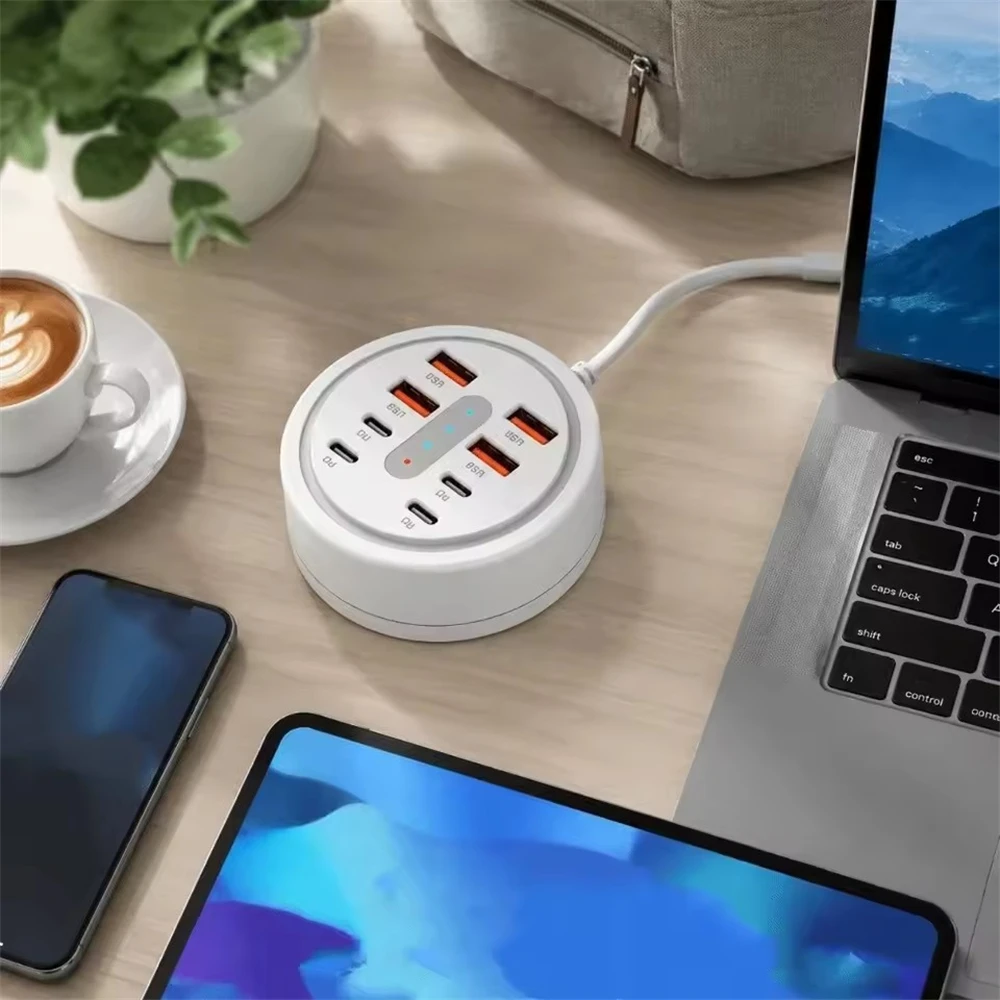 66W Multi Port USB Charging Station 4 QC Fast Charge USB-A 4 Type-C Ports Desktop… - Image 5