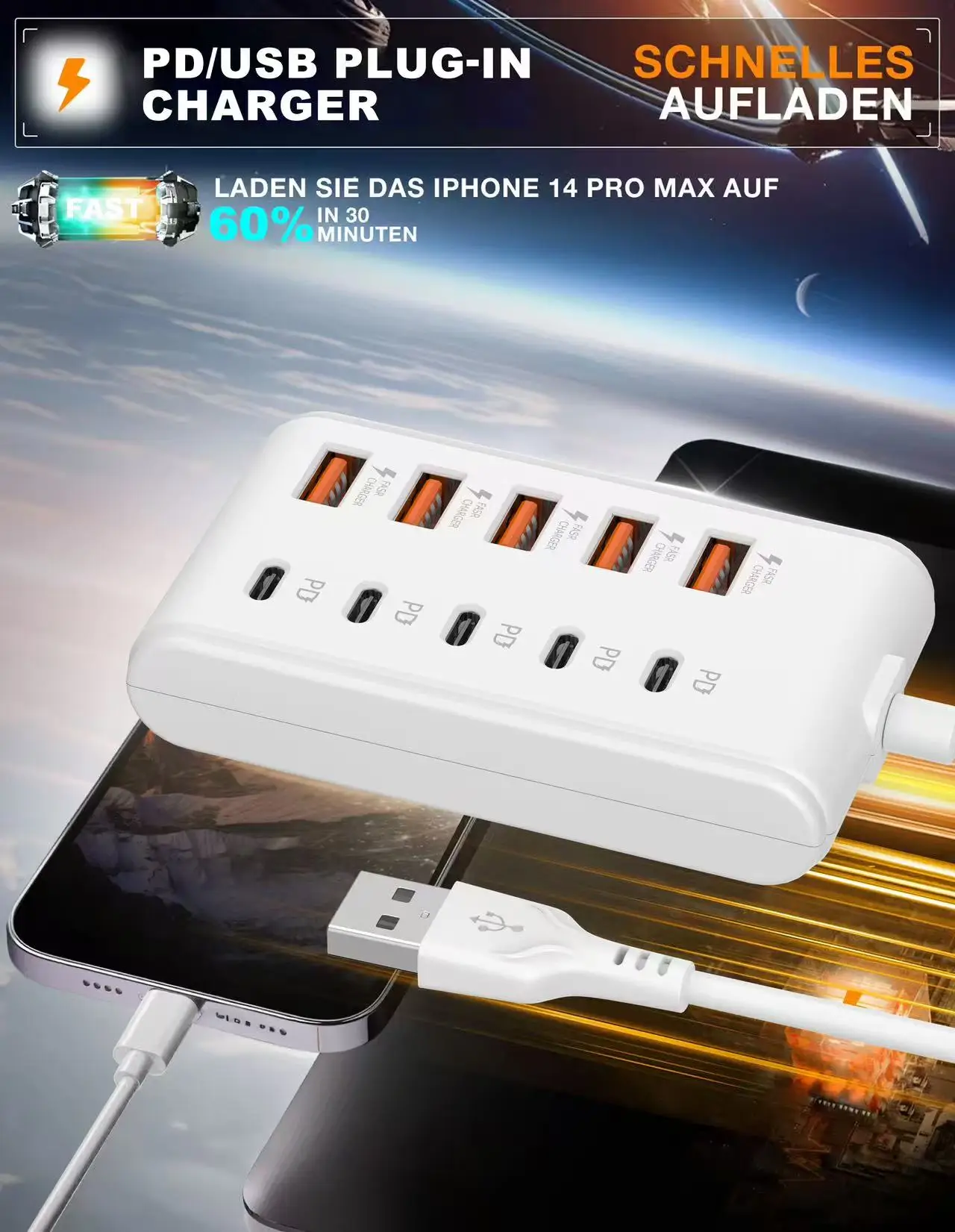 USB Charger Multi Ports Type C Fast Charging Power Socket Desktop Quick Charge… - Image 12
