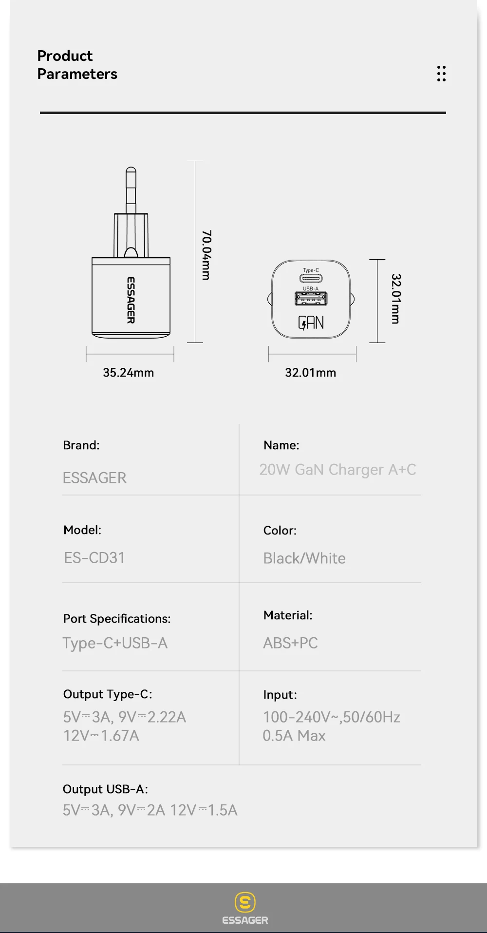 Essager 20W GaN USB Type C Charger PD Fast Charge Phone QC 3.0 Quick Chargers For… - Image 25