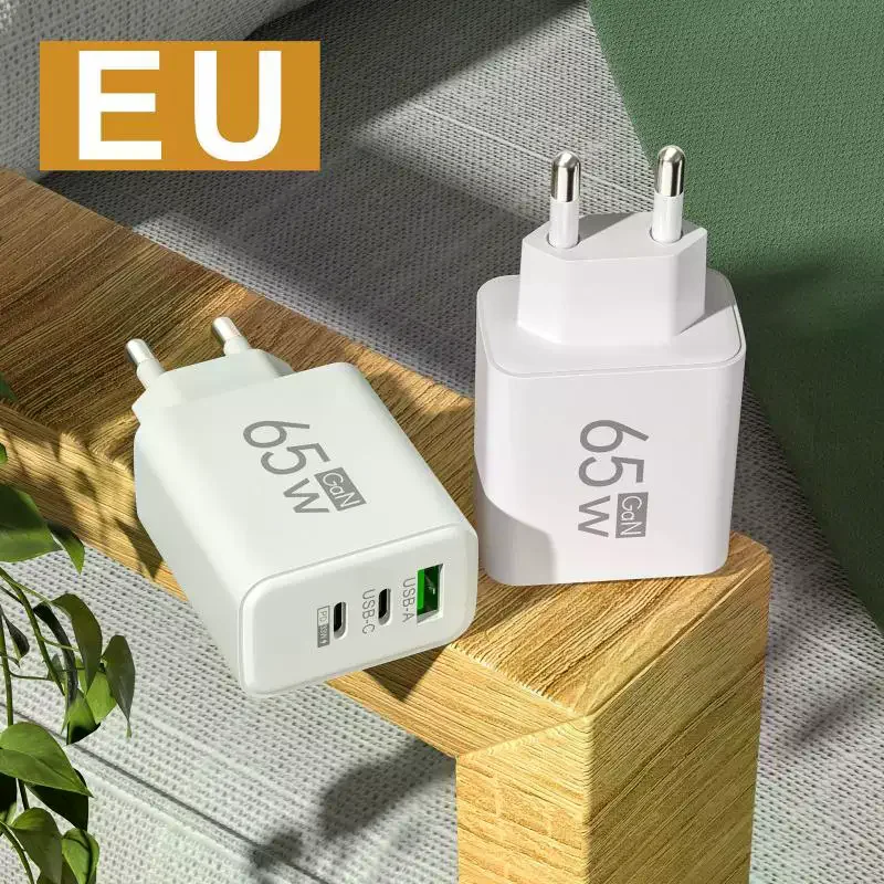 65W GaN Quick Wall Charger EU Plug Dual USB C & USB A Port 3-in-1 Fast Charging… - Image 2