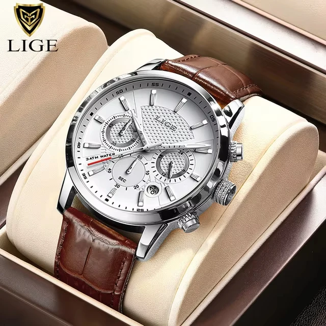 2025 New Mens Watches LIGE Top Brand Luxury Leather Casual Quartz Watch Men's Sport Waterproof Clock Watch Relogio Masculino+Box - Image 8
