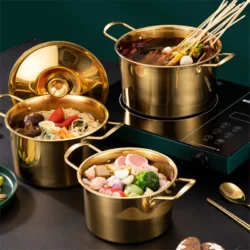 Gold Stainless Steel Kitchen Stew Pots Saucepan with Cover Durable Non-Stick…