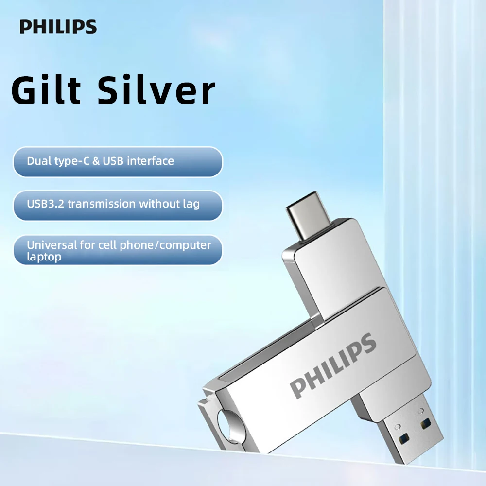 Philips 128GB USB C Dual Flash Drive Speed Up to 150MB/s with Keychain - 2 in 1…