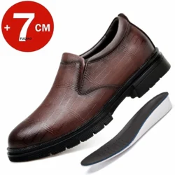 Big Size Elevator Loafers Wedding Men Leather Shoes Business British Formal Dress Shoes Height Increase Insole 7CM Lift Moccasin