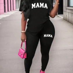 2026 Women's New Casual Spring/Summer Two Piece Set Round Neck Letter Printed…